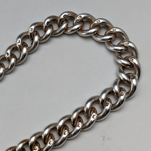 Circa 1910 British Antique Sterling Silver Albert Chain 44g Claw & Bowl Fob